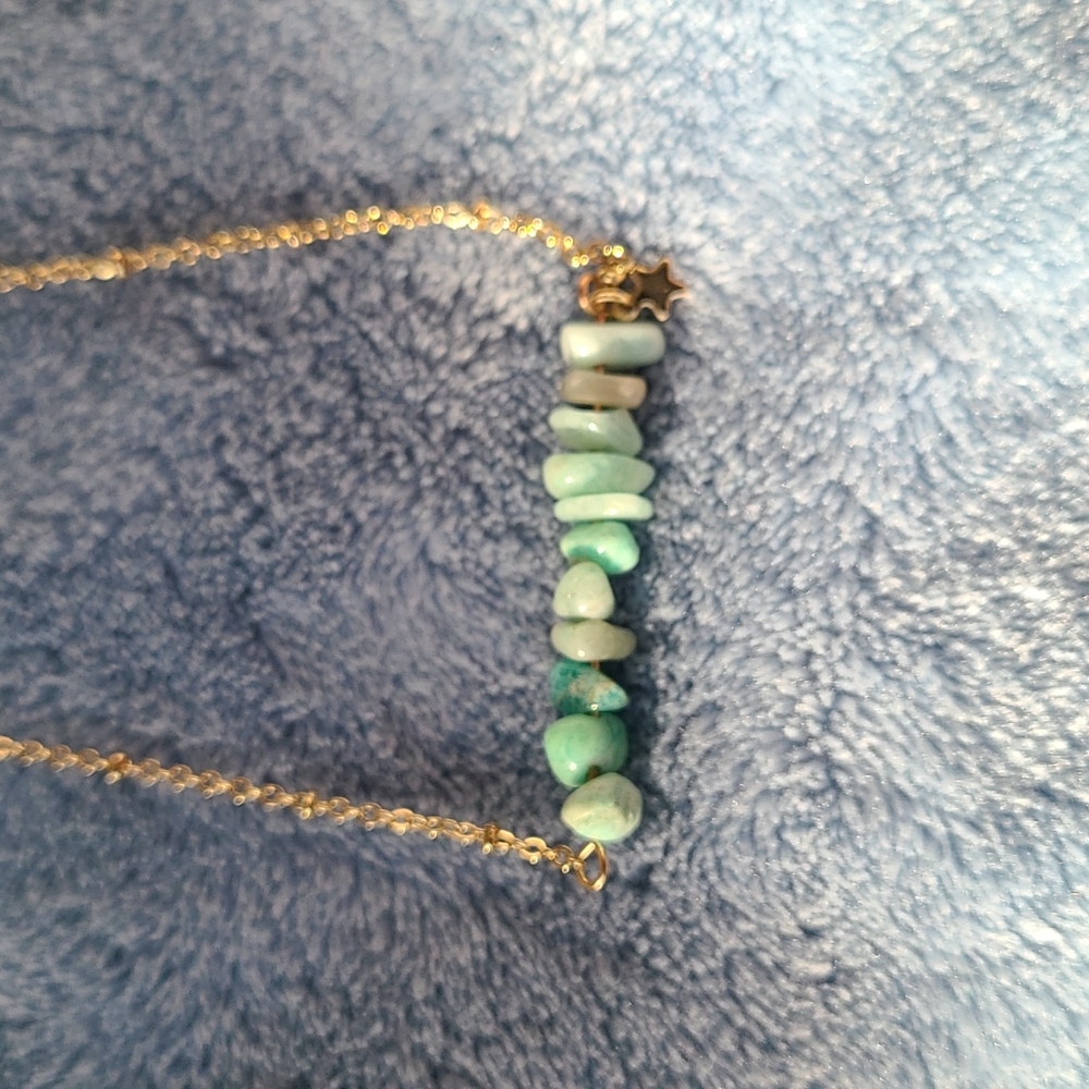 Amazonite stones necklace, blue and gold color, with a cute little star - Picture 5 of 8